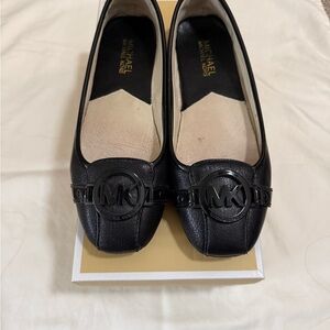 Michael Kors Black Leather MK Logo Ballet Flats